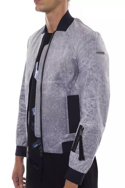 Nicolo Tonetto Sleek Gray Bomber Jacket with Emblem Accent