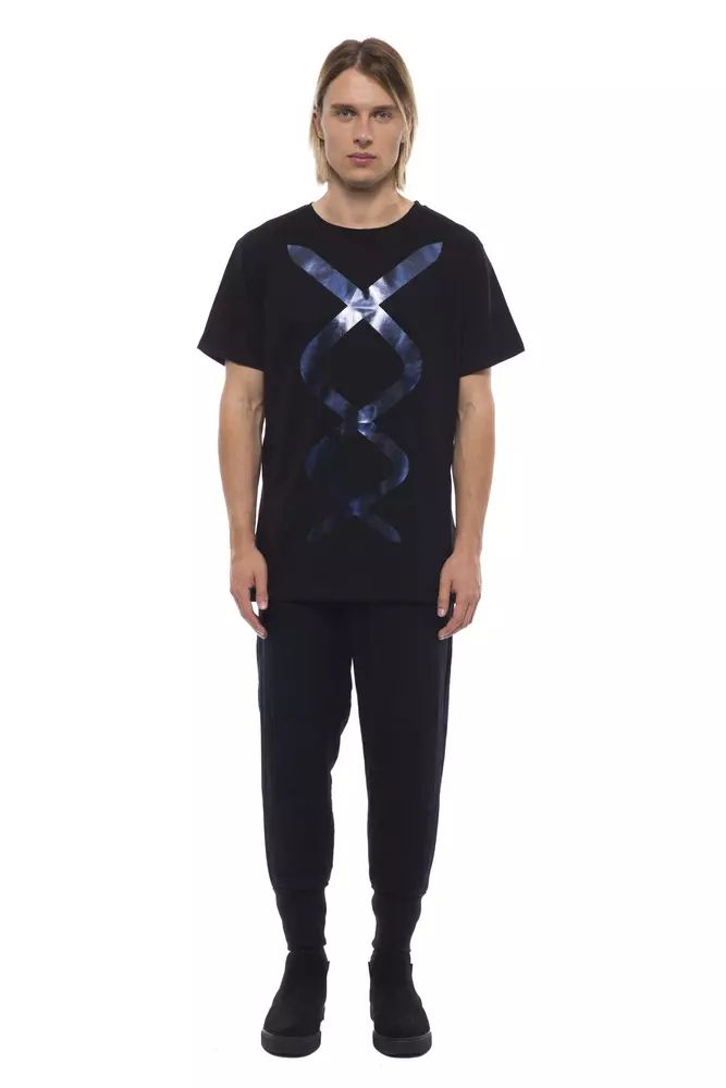 Nicolo Tonetto Elegant Black Round Neck Printed Tee