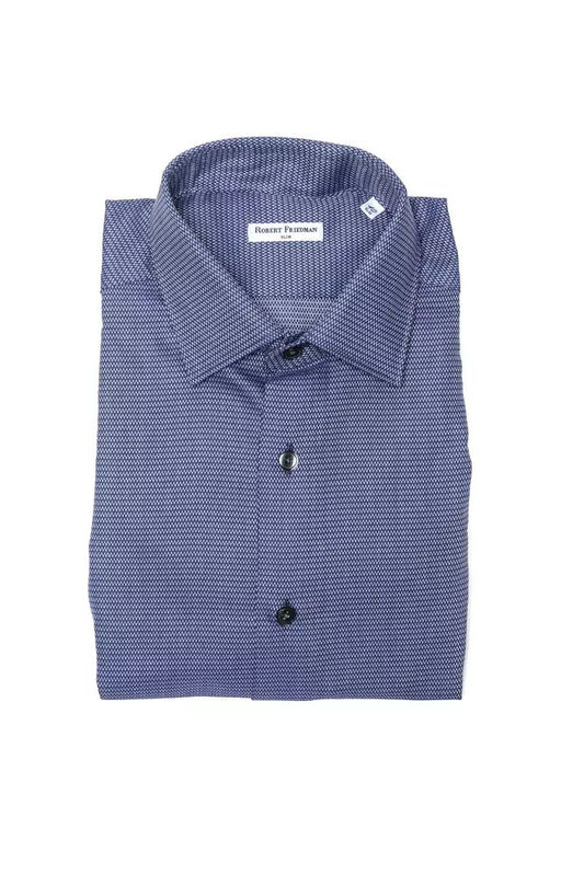 Robert Friedman Elegant Blue Cotton Slim Collar Shirt