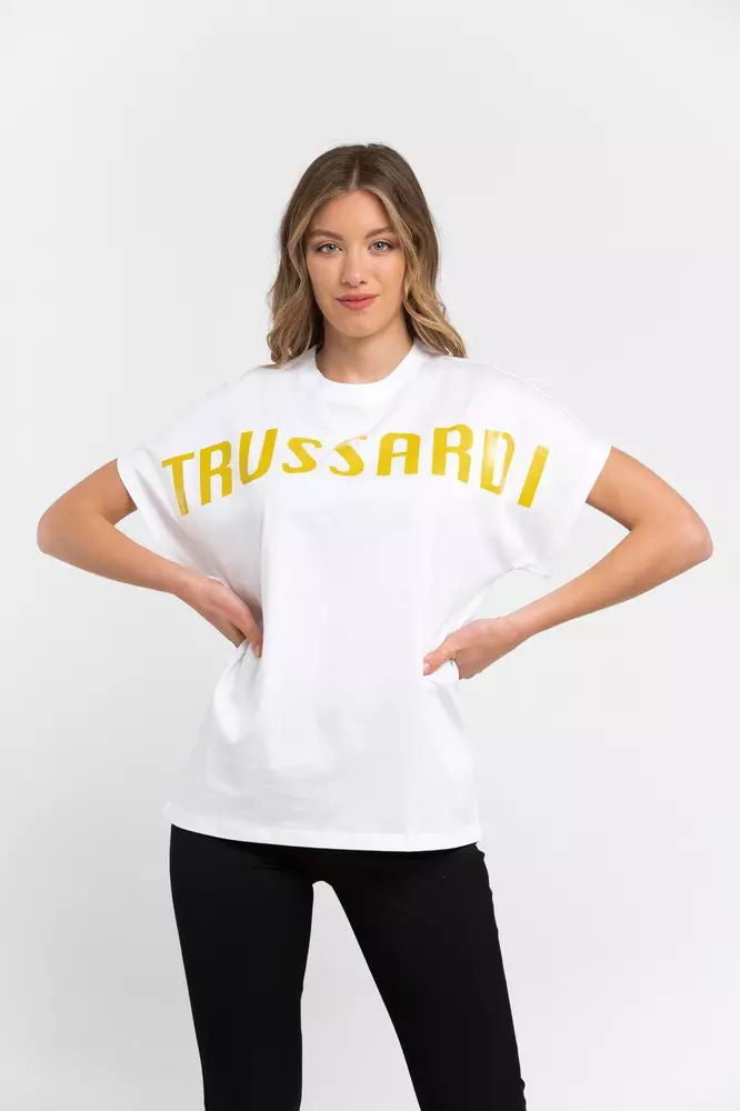 Trussardi Elegant Kimono Model Cotton Tee in White