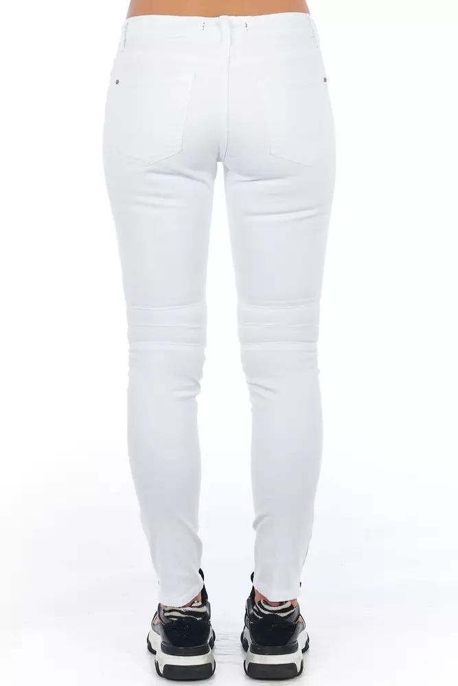 Frankie Morello Chic Biker-Inspired White Stretch Denim Jeans