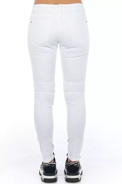 Frankie Morello Chic Biker-Inspired White Stretch Denim Jeans