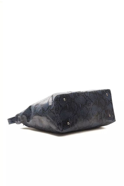 Pompei Donatella Elegant Blue Python Print Leather Shoulder Bag