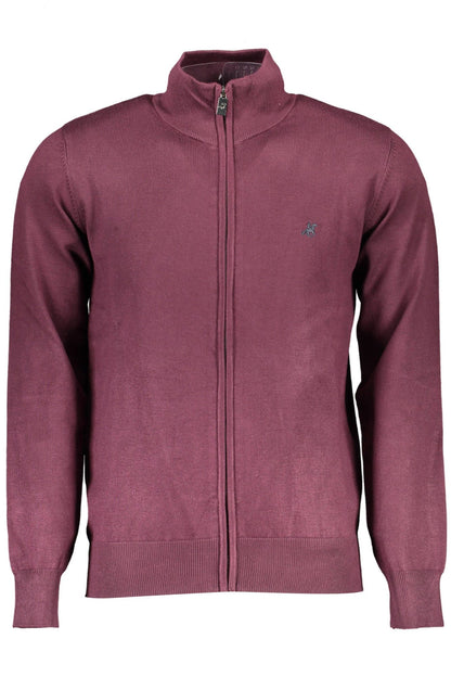 U.S. Grand Polo Elegant Crimson Zip Cardigan with Embroidery