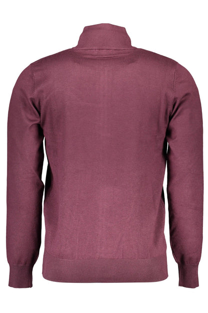 U.S. Grand Polo Elegant Crimson Zip Cardigan with Embroidery